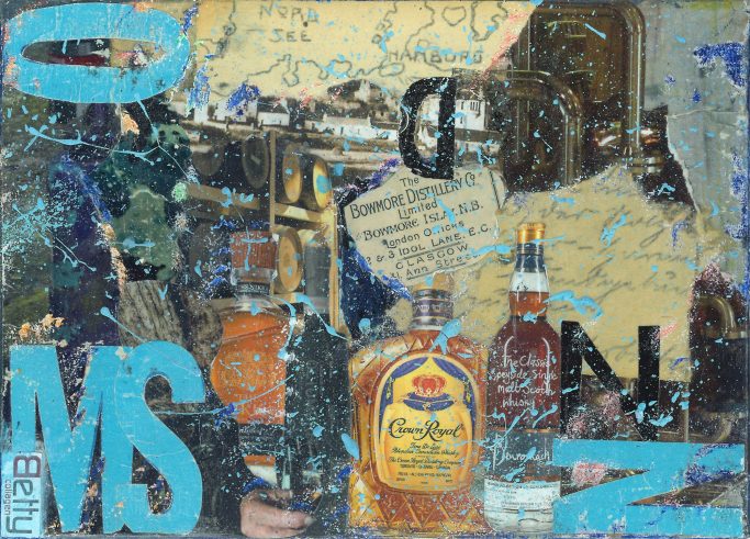 Bunte Collage aus Bildern mit Whisky