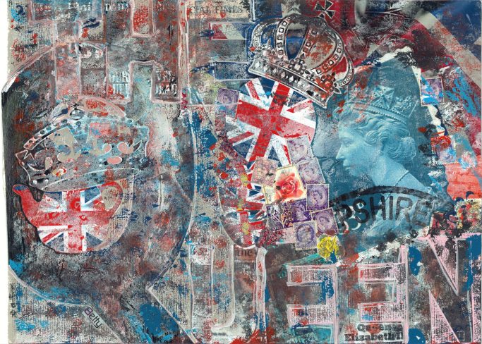 Wahrzeichen von Großbritannien in einer bunten Collage