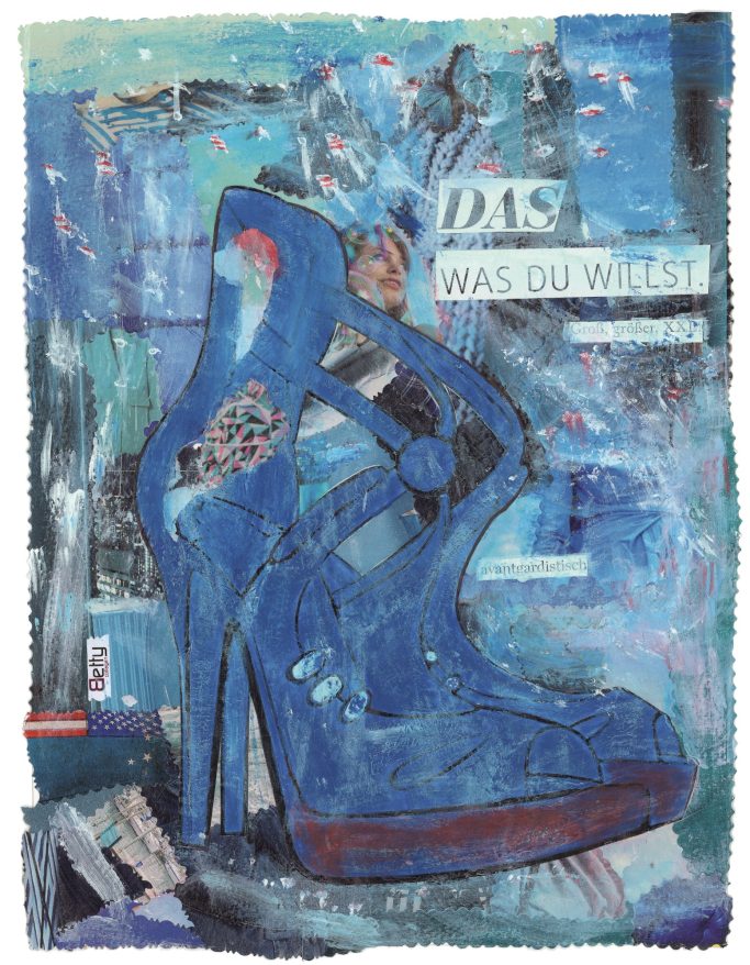Collage aus blauen Bildern mit einem blauen Pumps in der Mitte
