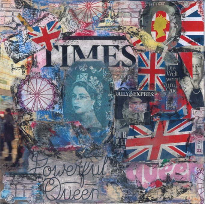Collage aus bunten, London typischen Wahrzeichen